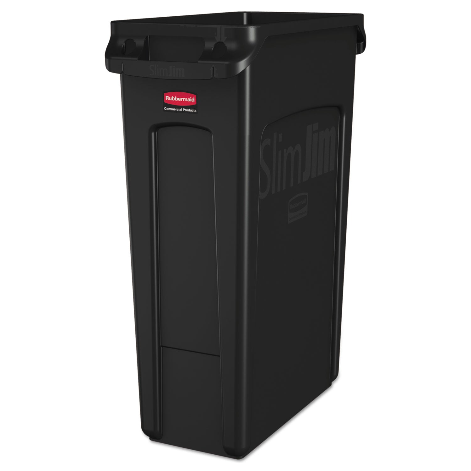 Rubbermaid® Commercial Slim Jim with Venting Channels, 23 gal, Plastic, Black