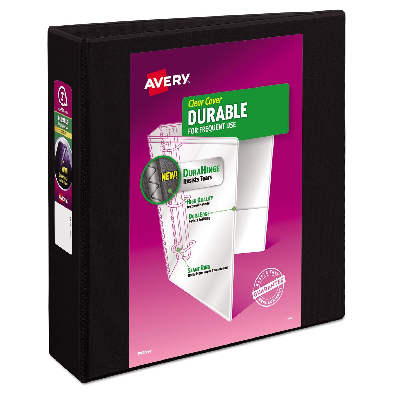 Avery® Durable View Binder With Durahinge And Slant Rings, 3 Rings, 2" Capacity, 11 X 8.5, Black
