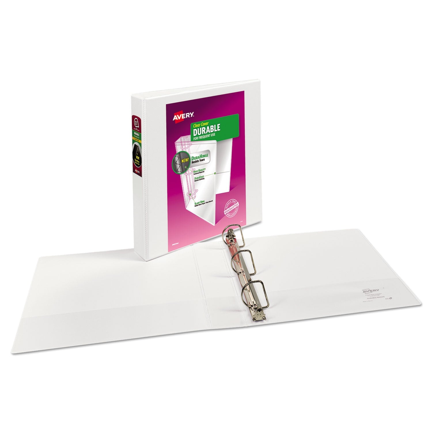 Avery® Durable View Binder With Durahinge And Slant Rings, 3 Rings, 1.5" Capacity, 11 X 8.5, White