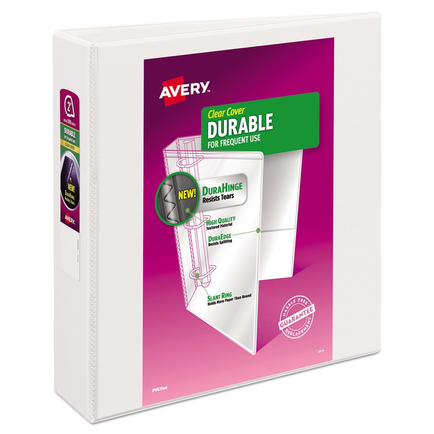 Avery® Durable View Binder With Durahinge And Slant Rings, 3 Rings, 2" Capacity, 11 X 8.5, White