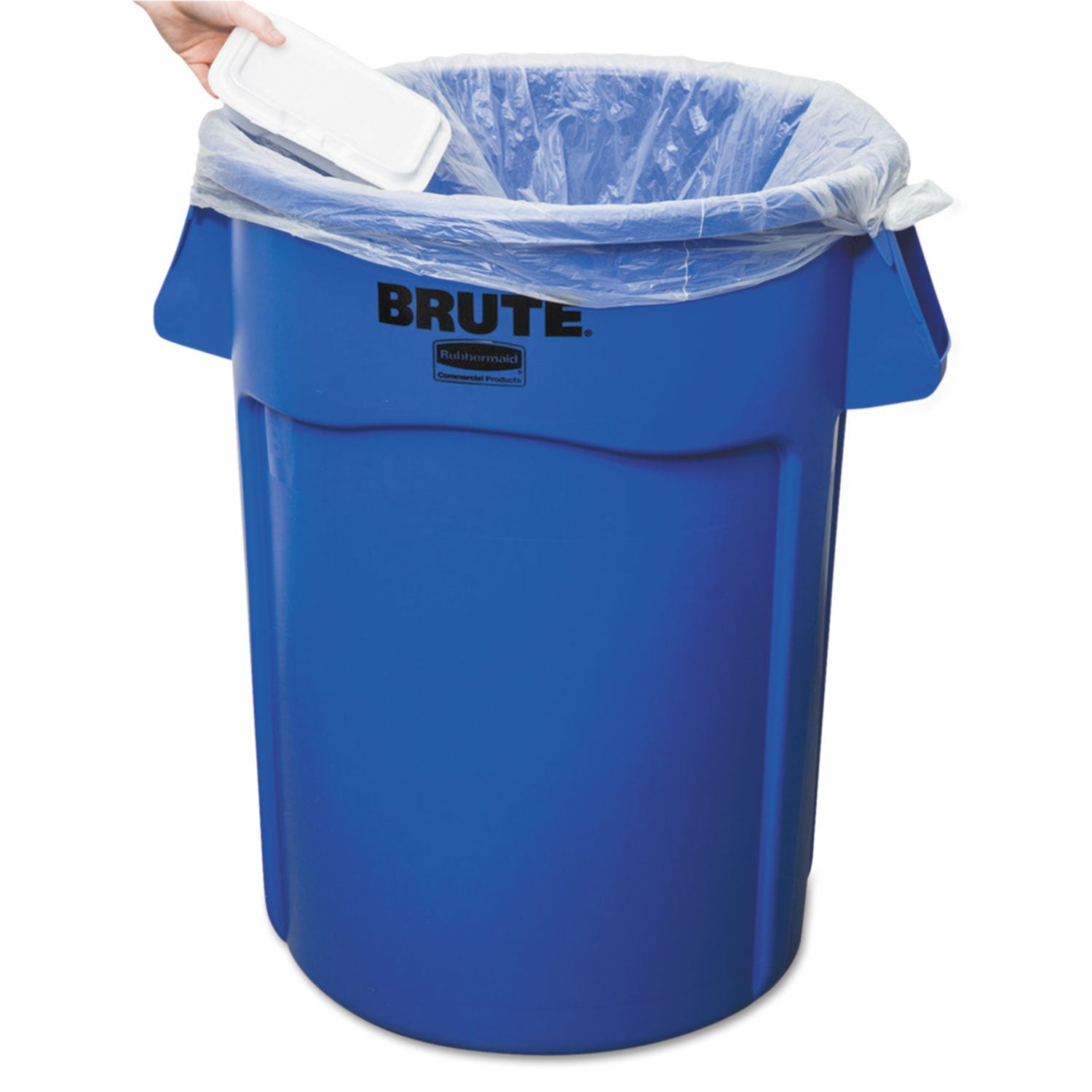 Rubbermaid® Commercial Vented Round Brute Container, 44 gal, Plastic, Blue