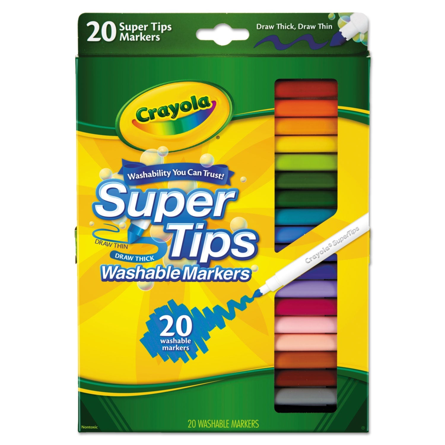 Crayola® Washable Super Tips Markers, Fine/broad Bullet Tips, Assorted Colors, 20/set