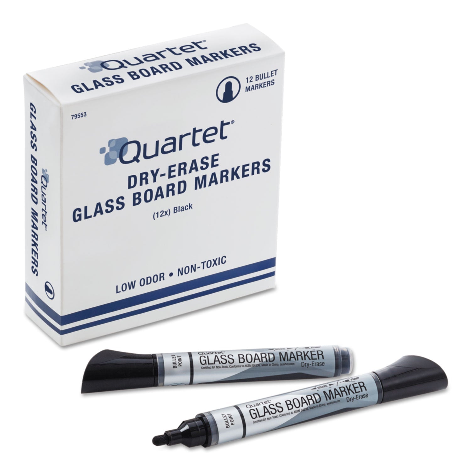 Quartet® Premium Glass Board Dry Erase Marker, Broad Bullet Tip, Black, Dozen