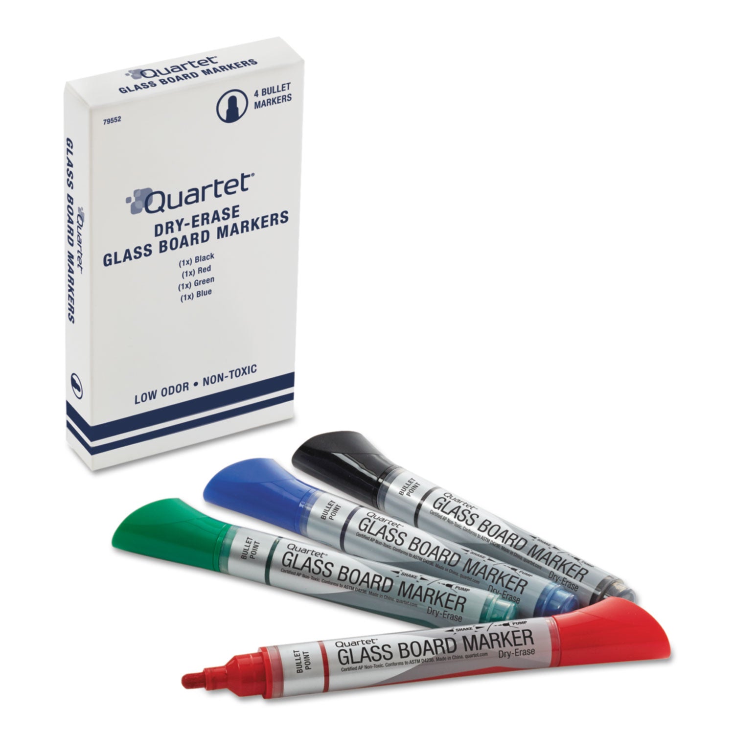 Quartet® Premium Glass Board Dry Erase Marker, Broad Bullet Tip, Assorted Colors, 4/pack