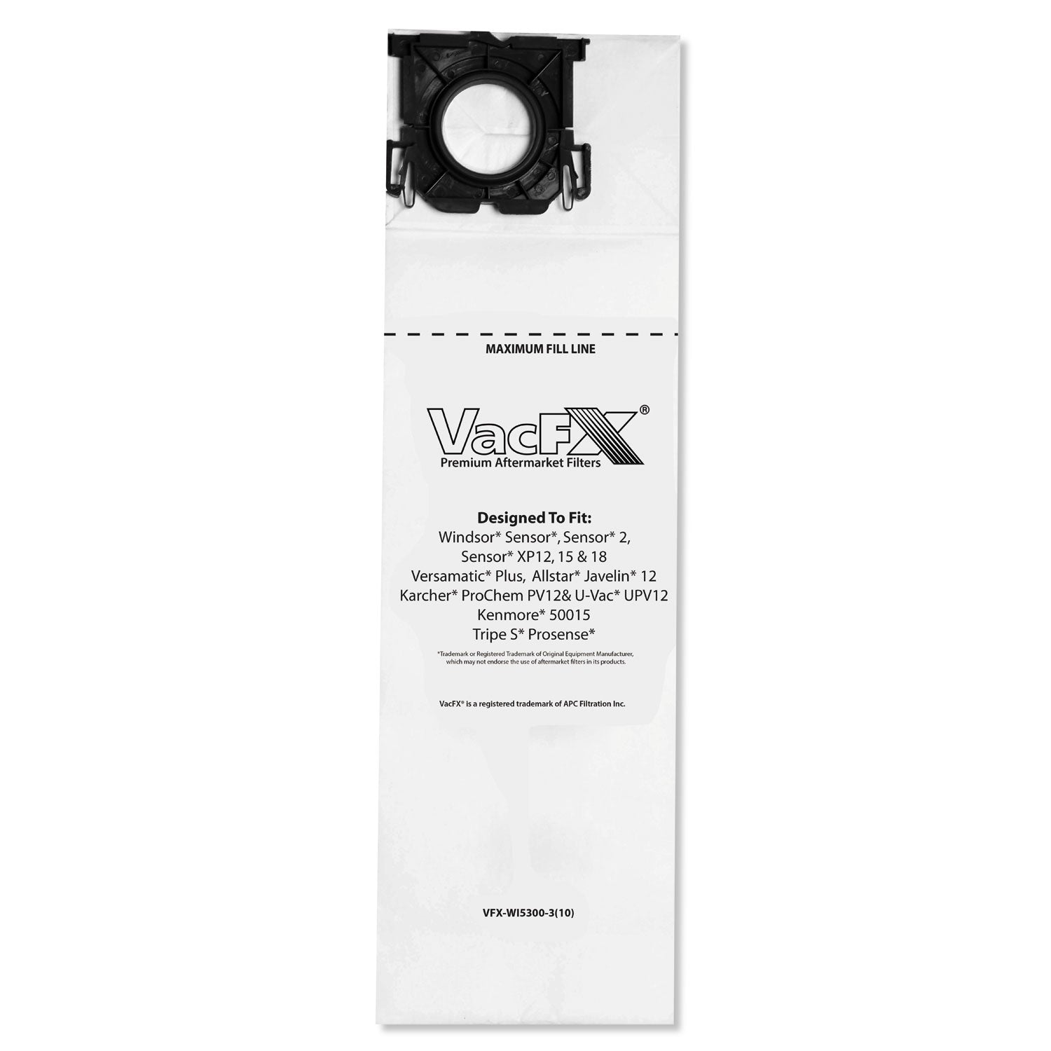 VacFX® Vacuum Filter Bags Designed to Fit Allstar Javelin 12'' Series/Windsor Sensor S/S2/XP/Veramatic Plus, 100/Carton