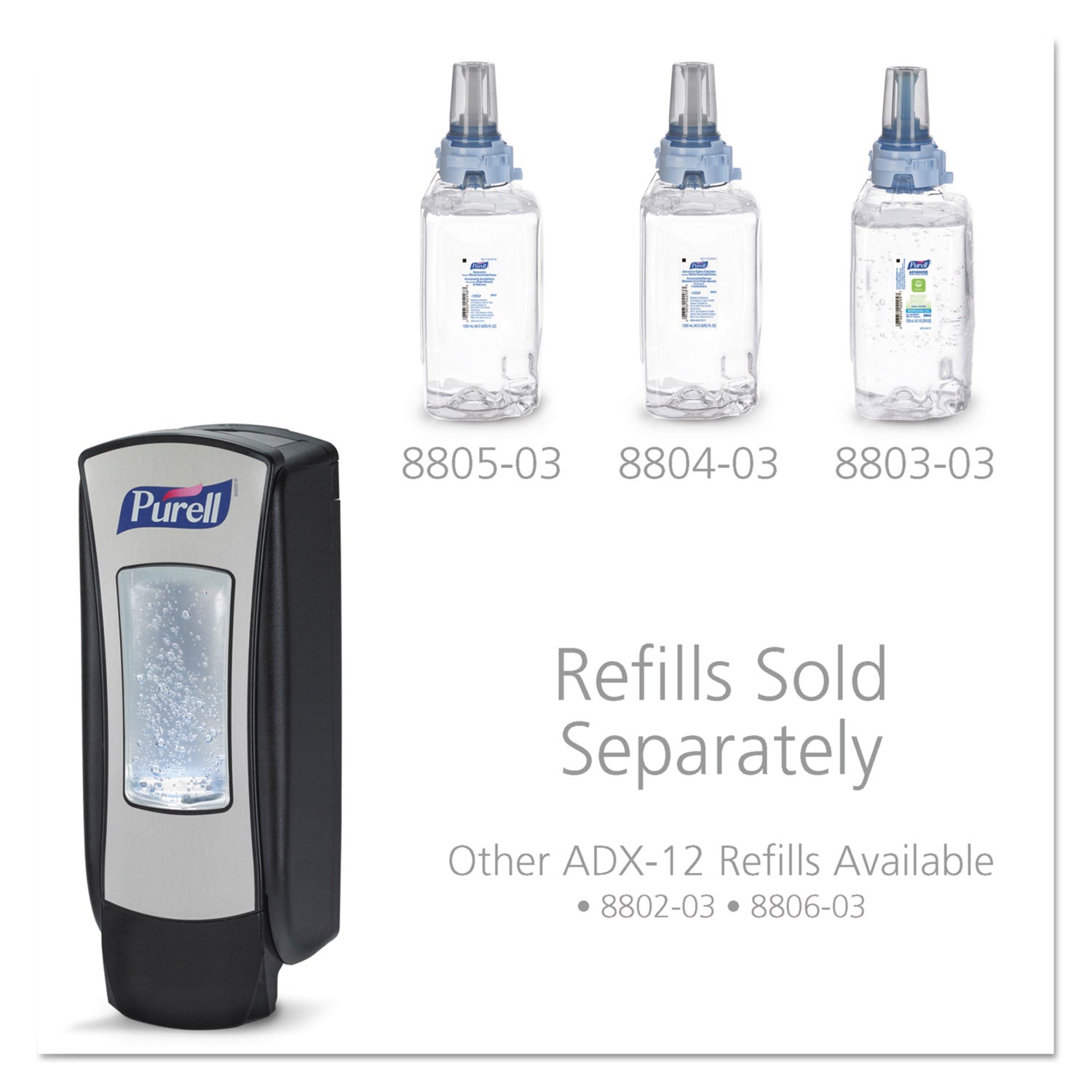 PURELL® ADX-12 Dispenser, 1,200 mL, 4.5 x 4 x 11.25, Chrome/Black, 6/Carton