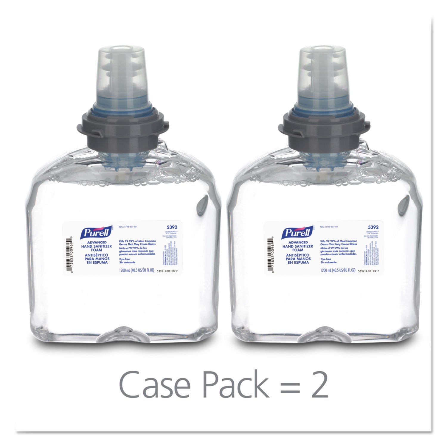 PURELL® Advanced Hand Sanitizer TFX Refill, Foam, 1,200 mL, Unscented, 2/Carton