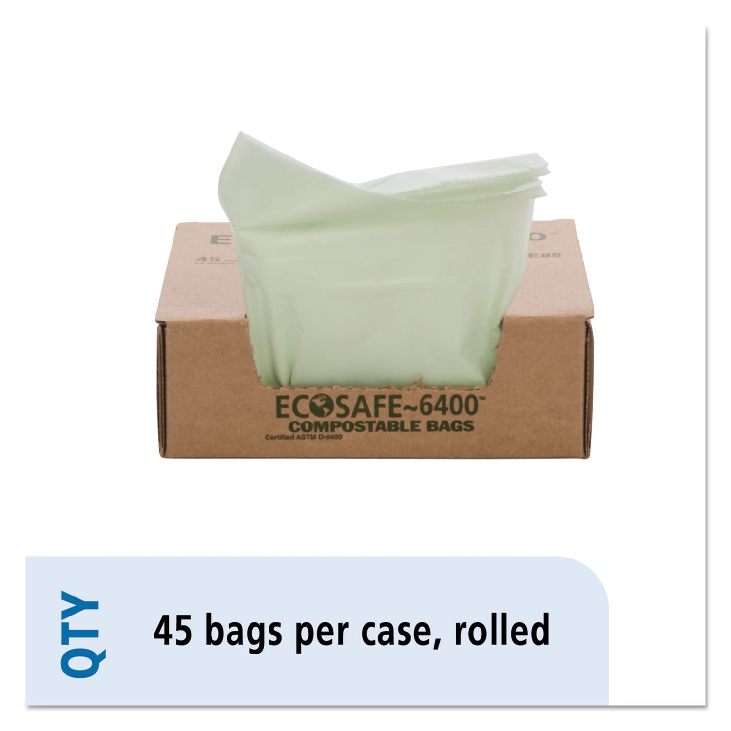 Stout® by Envision™ Ecosafe-6400 Bags, 13 Gal, 0.85 Mil, 24" X 30", Green, 45/box