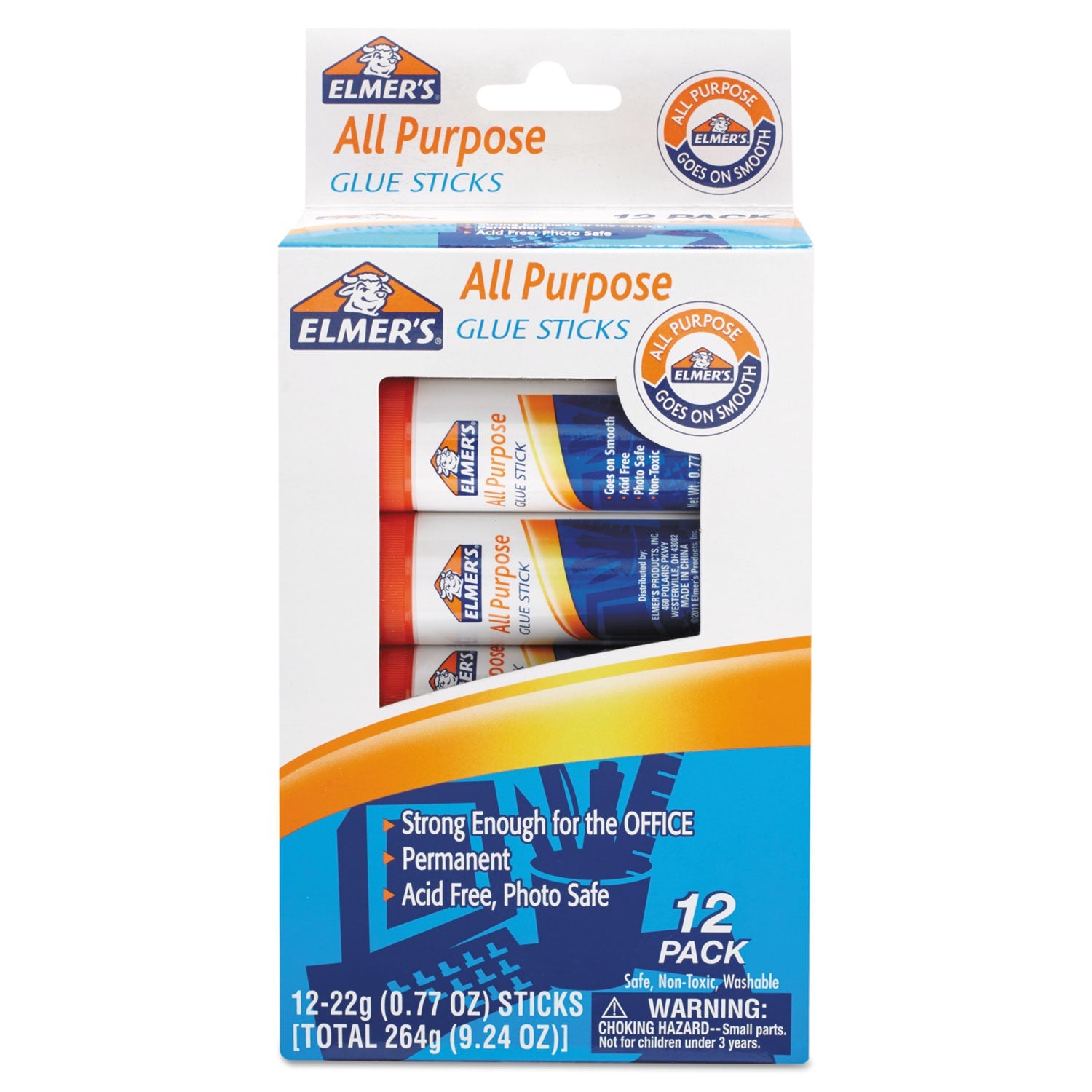 Elmer's® Disappearing Glue Stick, 0.77 Oz, Applies White, Dries Clear, 12/pack