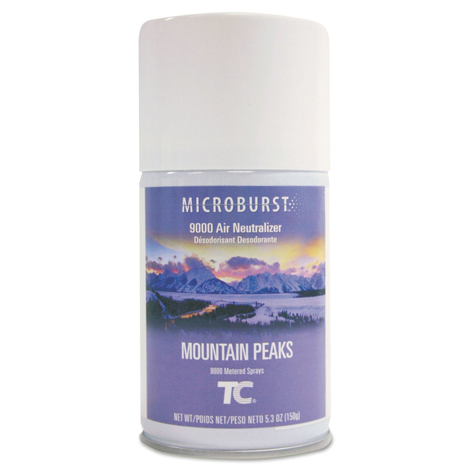 Rubbermaid® Commercial Tc Microburst 9000 Air Freshener Refill, Mountain Peaks, 5.3 Oz Aerosol Spray, 4/carton