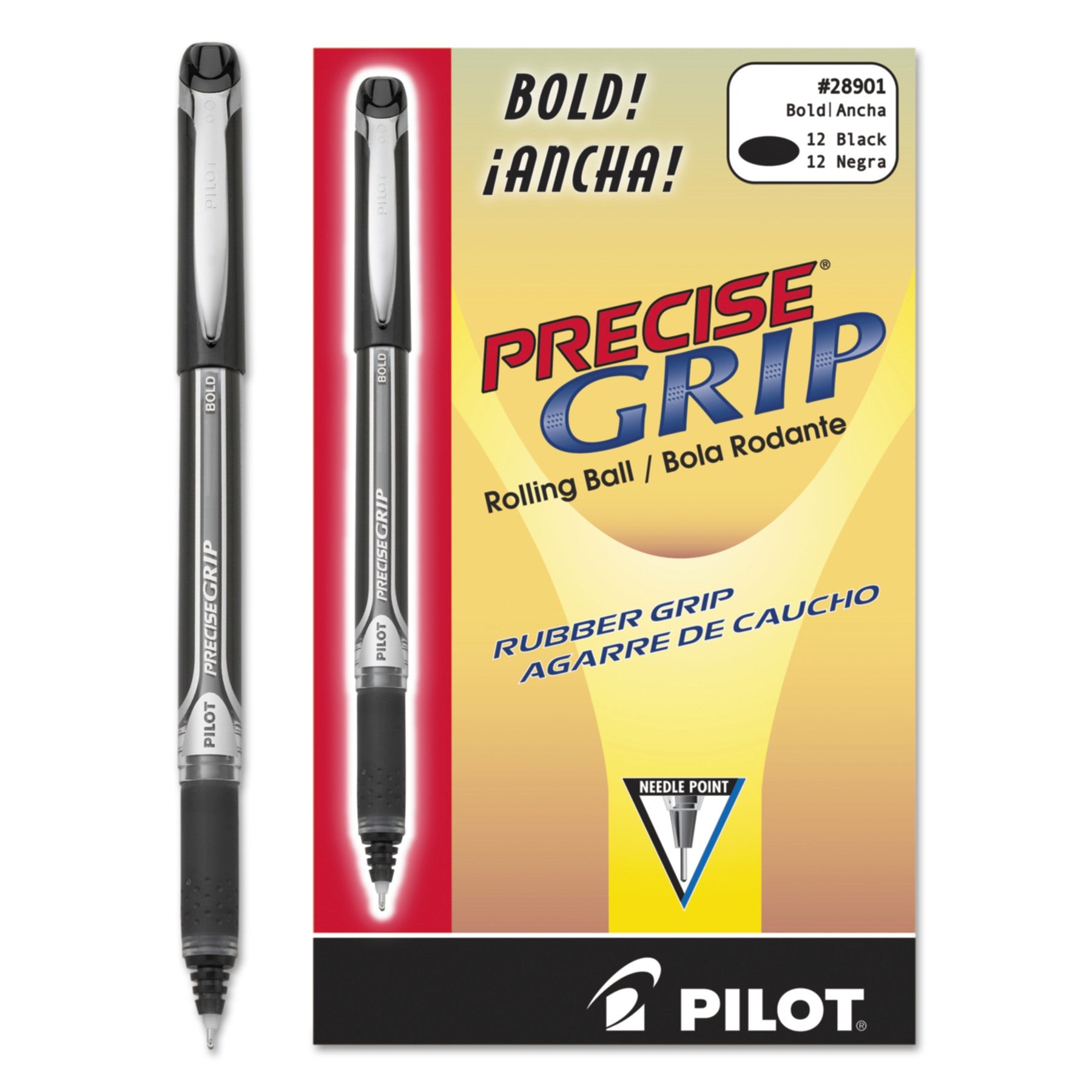 Pilot® Precise Grip Rollerball Pen, Stick, Bold 1 mm, Black Ink, Black Barrel