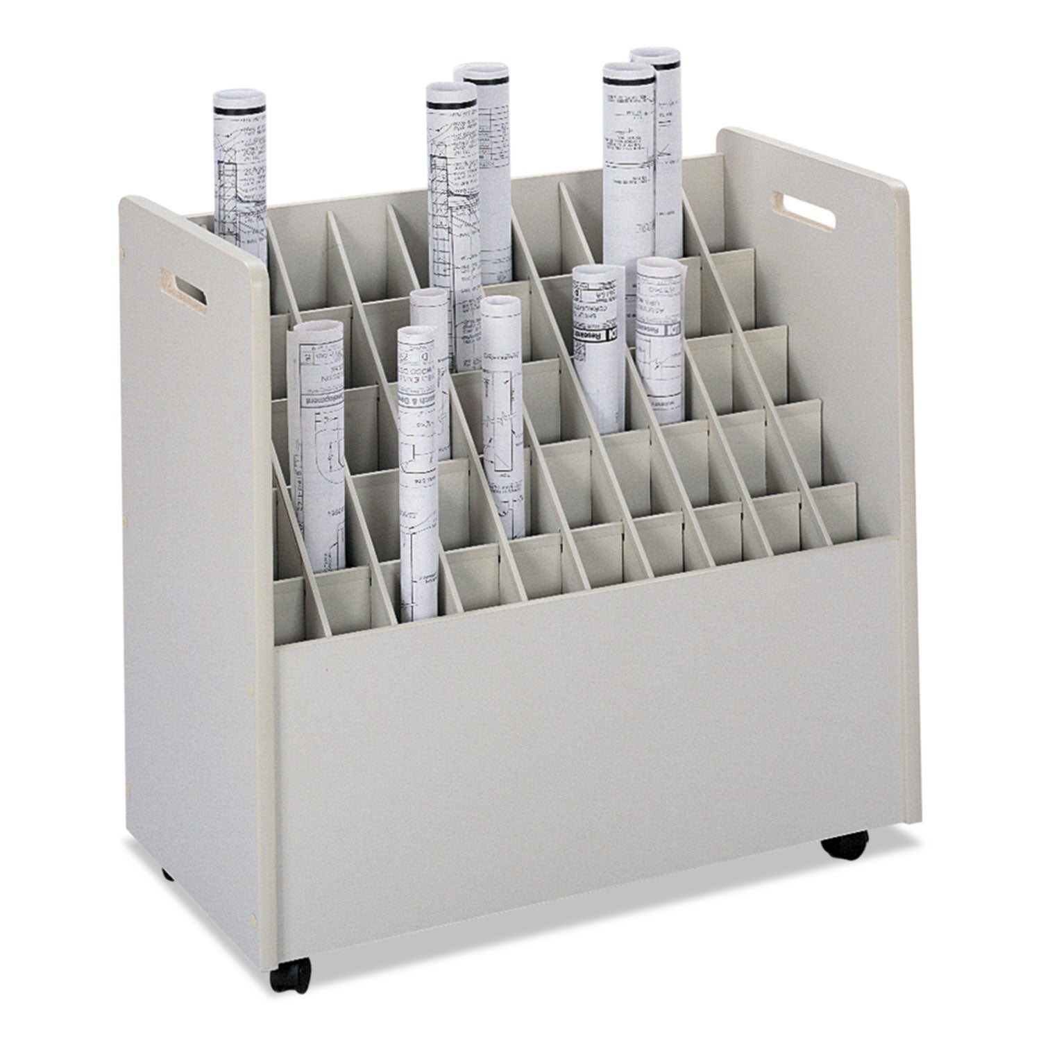 Safco® Laminate Mobile Roll Files, 50 Compartments, 30.25w X 15.75d X 29.25h, Putty