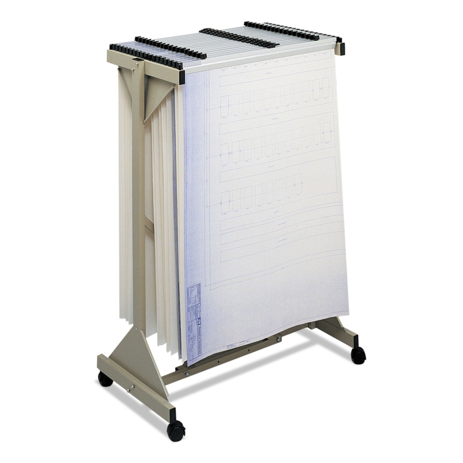 Safco® Mobile Plan Center Sheet Rack, 18 Hanging Clamps, 43.75w X 20.5d X 51h, Sand