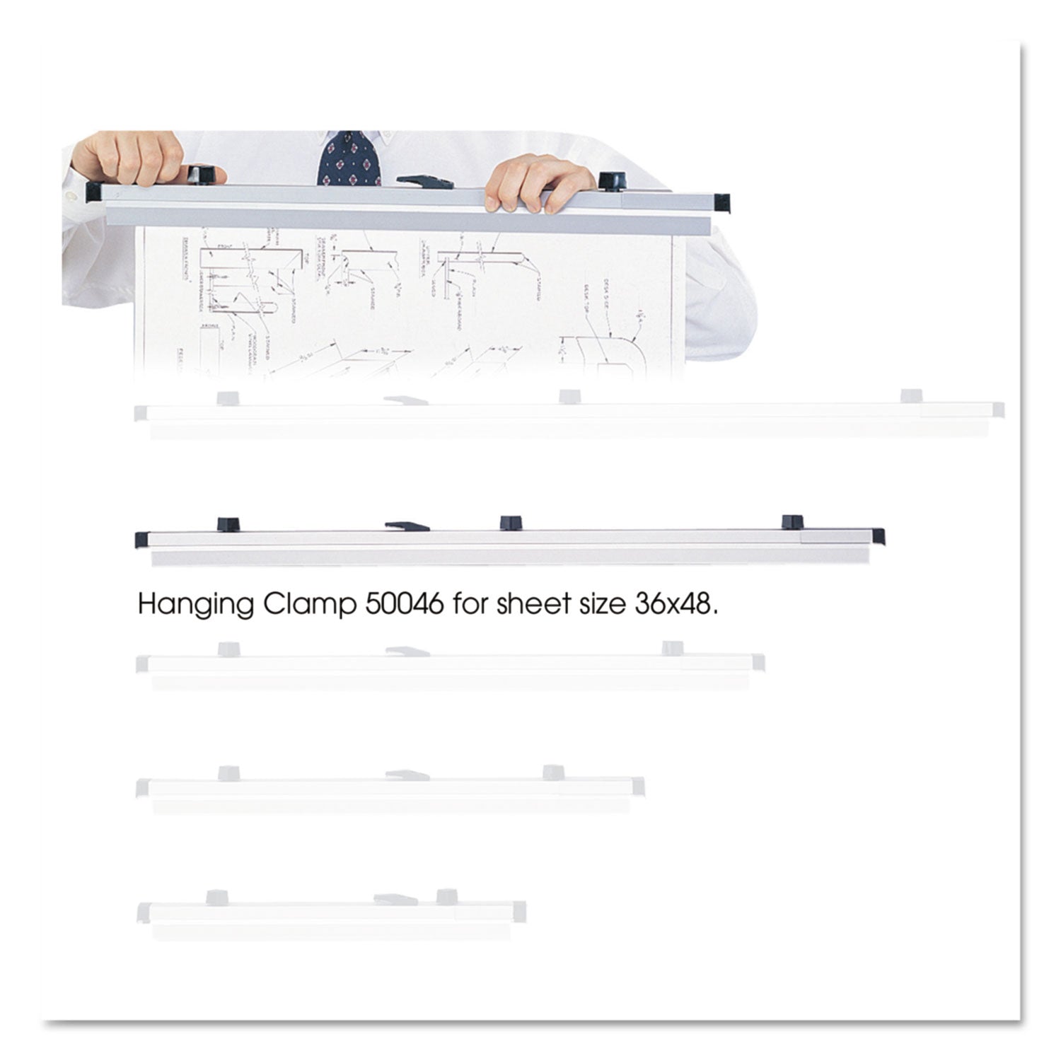 Safco® Sheet File Hanging Clamps, 100 Sheets Per Clamp, 36" Length, 6/Carton
