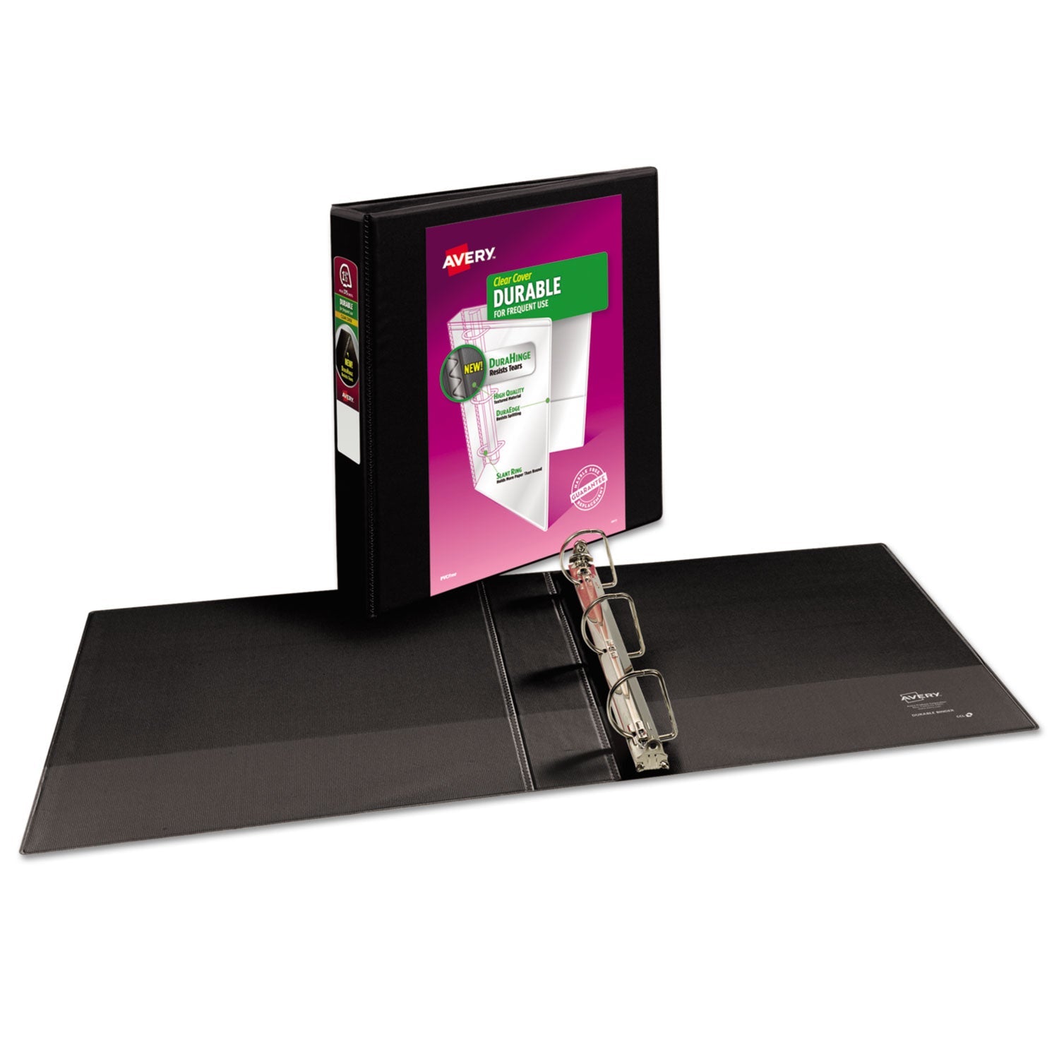 Avery® Durable View Binder With Durahinge And Slant Rings, 3 Rings, 1.5" Capacity, 11 X 8.5, Black