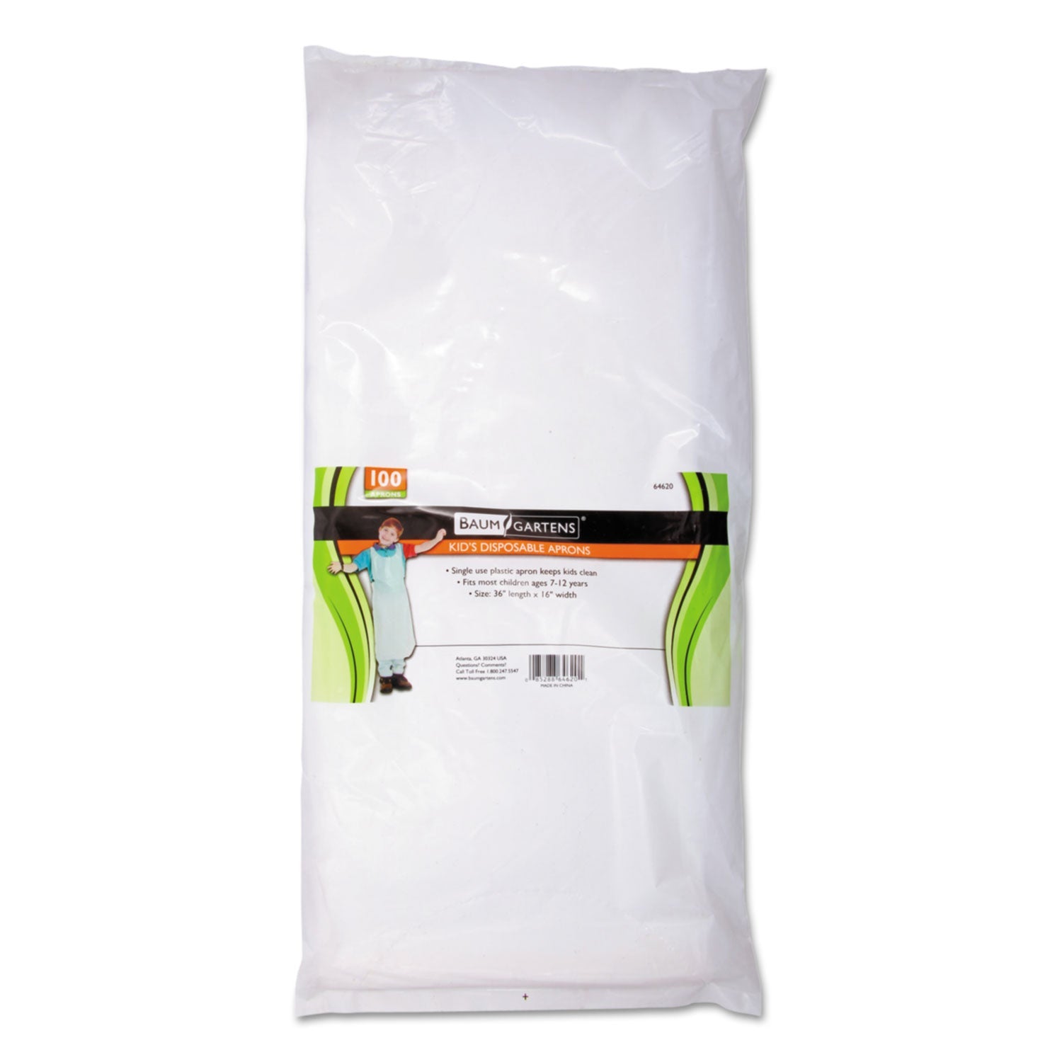 Baumgartens® Disposable Apron, Polypropylene, One Size Fits All, White, 100/pack