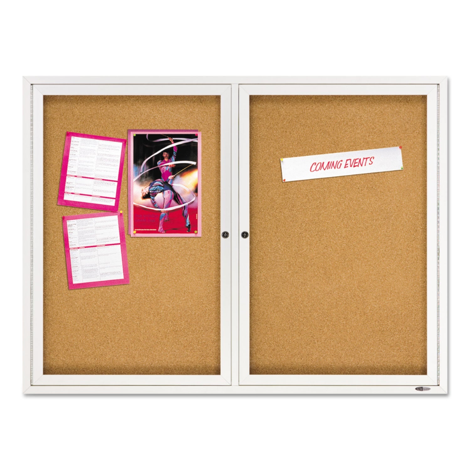 Quartet® Enclosed Indoor Cork Bulletin Board with Two Hinged Doors, 48" x 36", Tan Surface, Satin Aluminum Frame