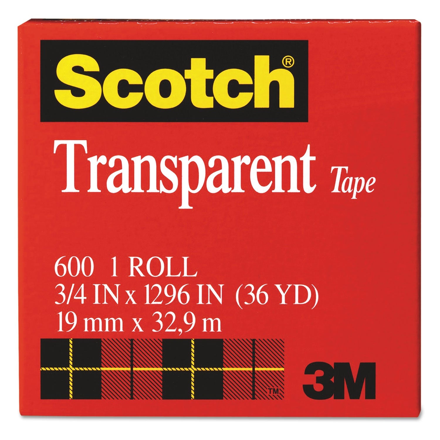 Scotch® Transparent Tape, 1" Core, 0.75" X 36 Yds, Transparent