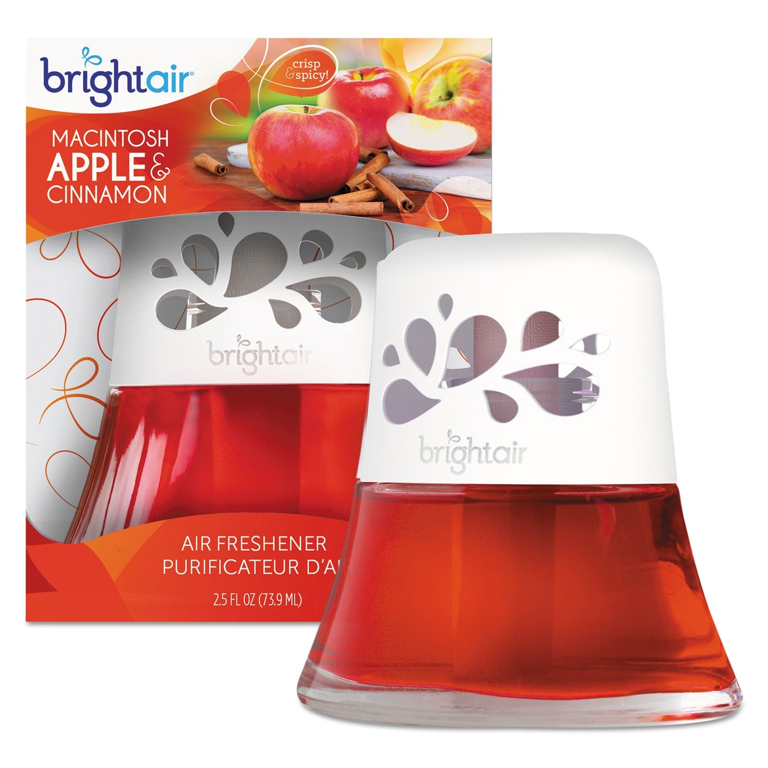 BRIGHT Air® Scented Oil Air Freshener, Macintosh Apple And Cinnamon, Red, 2.5 Oz, 6/carton