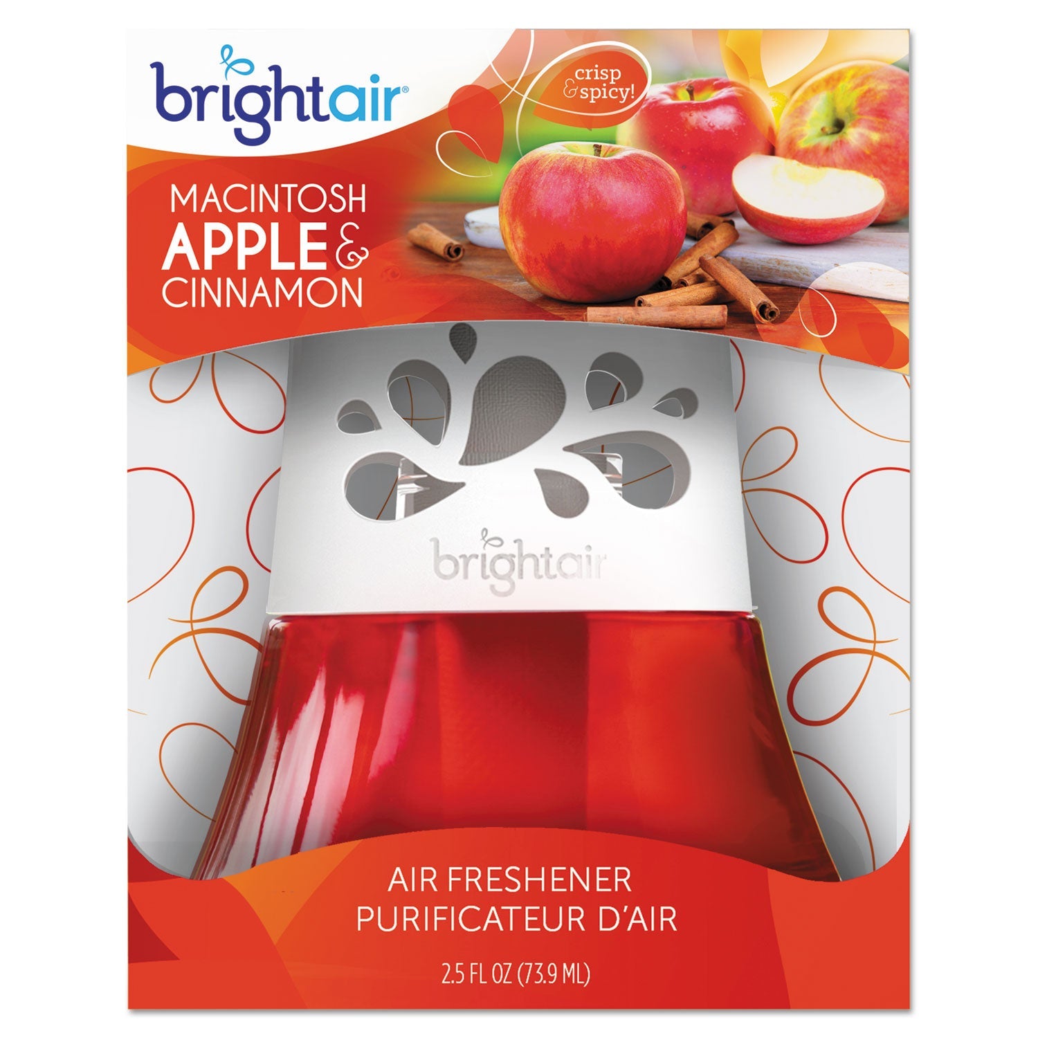 BRIGHT Air® Scented Oil Air Freshener, Macintosh Apple And Cinnamon, Red, 2.5 Oz, 6/carton