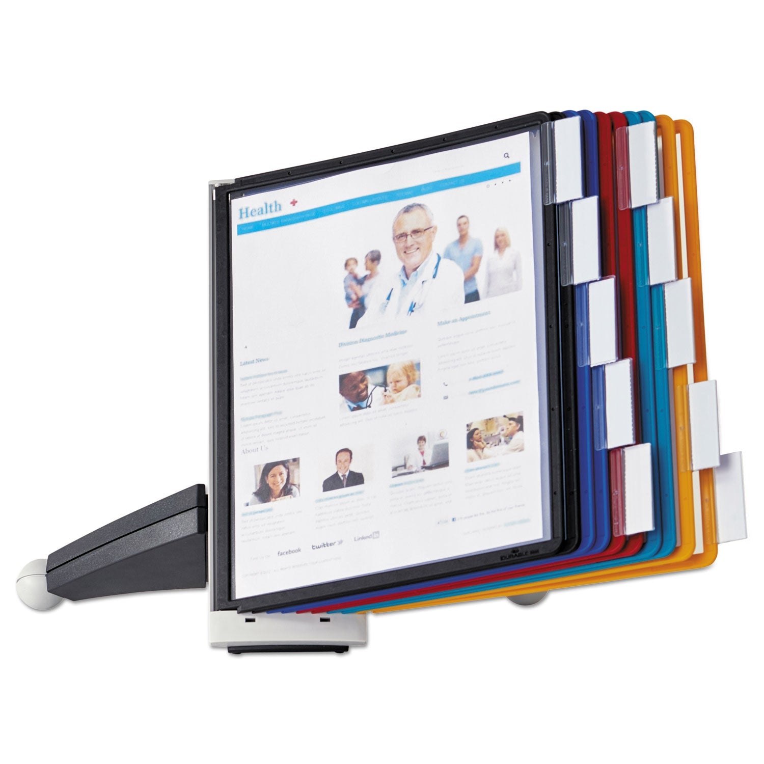 Durable® SHERPA Desk Reference System, 10 Panels, 10 x 5.63 x 13.88, Assorted Borders