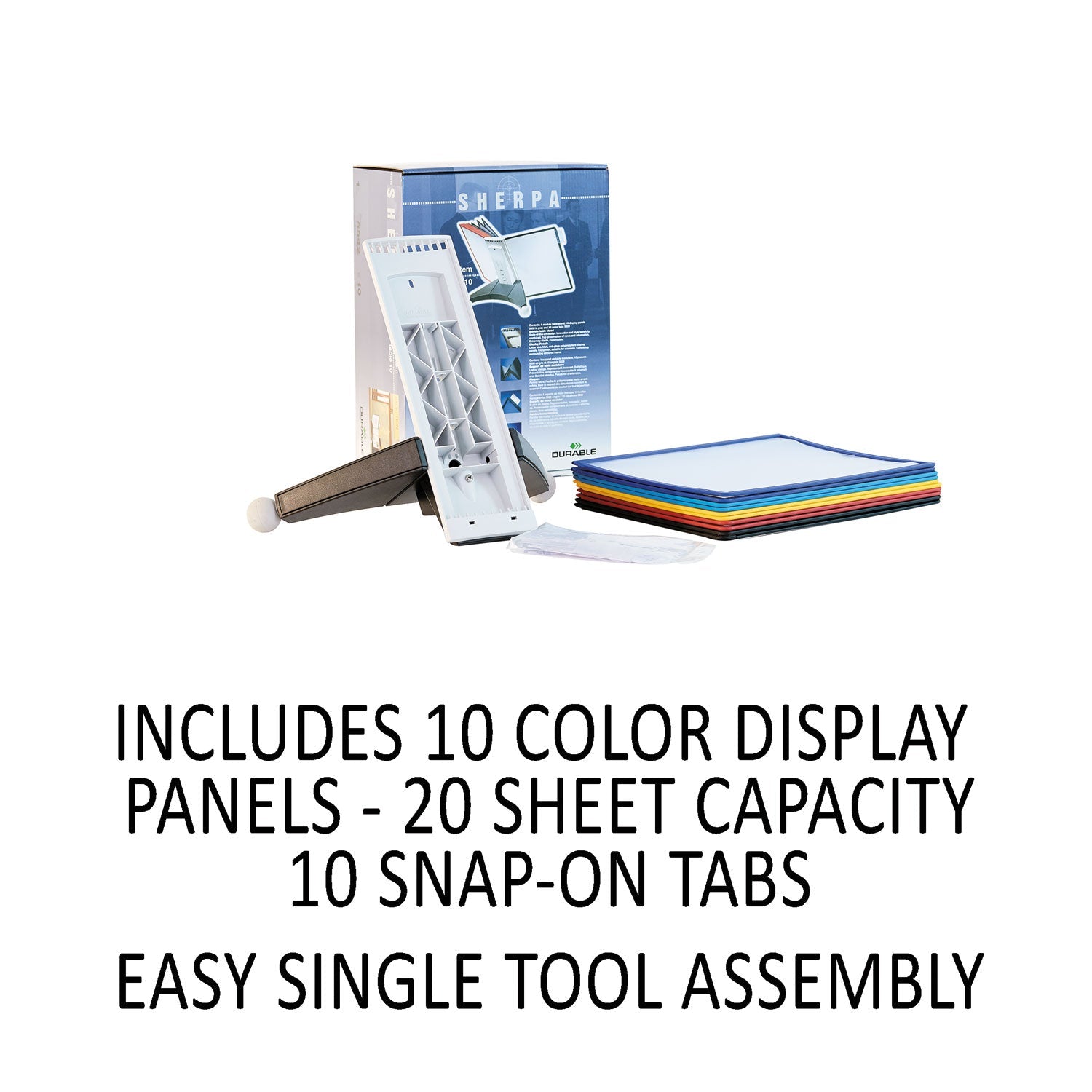 Durable® SHERPA Desk Reference System, 10 Panels, 10 x 5.63 x 13.88, Assorted Borders