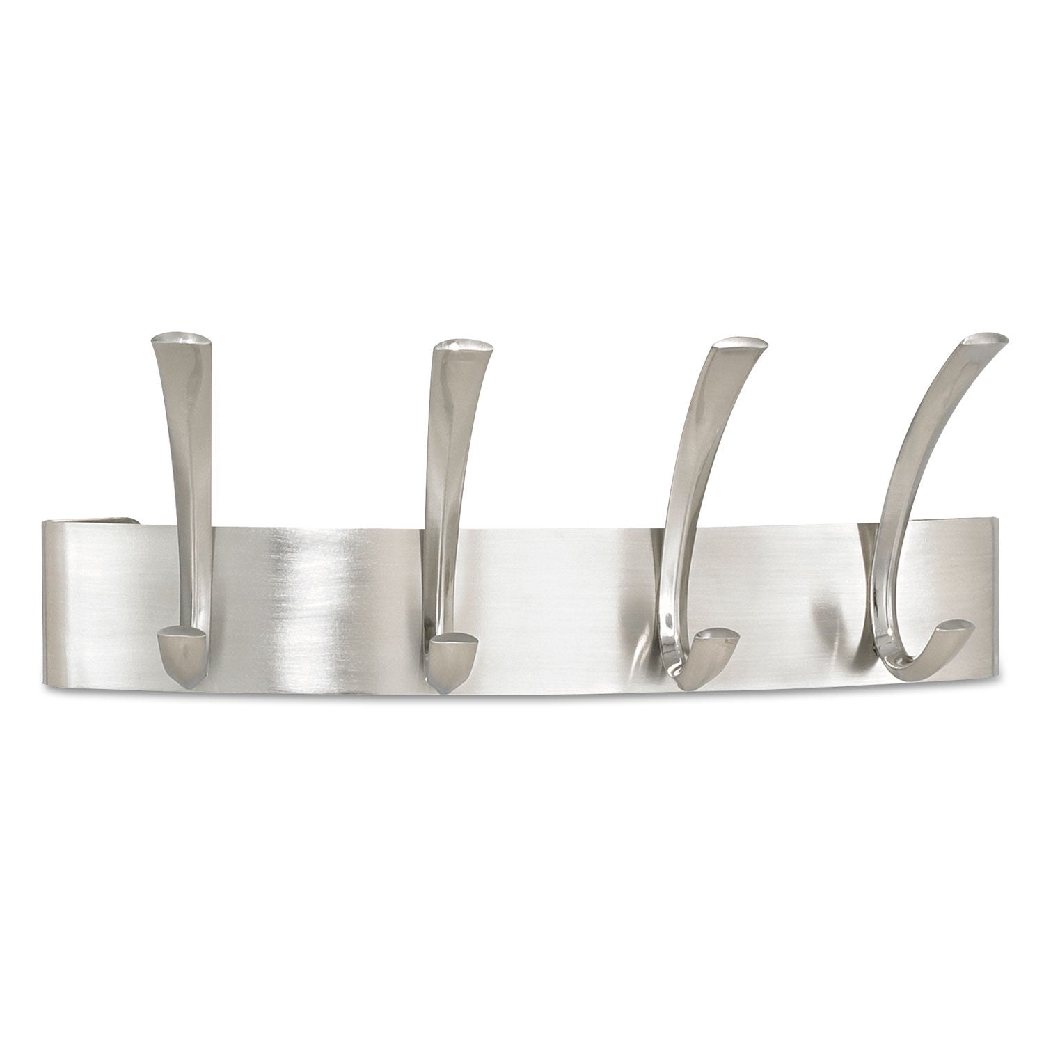 Safco® Metal Coat Rack, Wall Rack, Four Hooks, Steel, 14.25w x 4.5d x 5.25h, Brushed Nickel