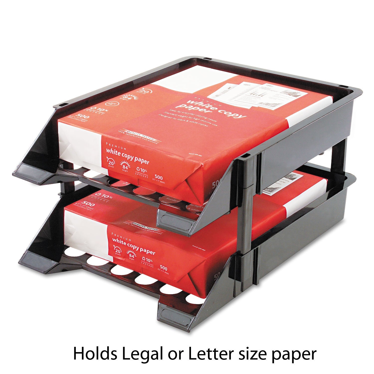 deflecto® Supertray Countertop Tray Set, 2 Sections, Letter To Legal Size Files, 11" X 14.88" X 2.5", Black, 2/pack