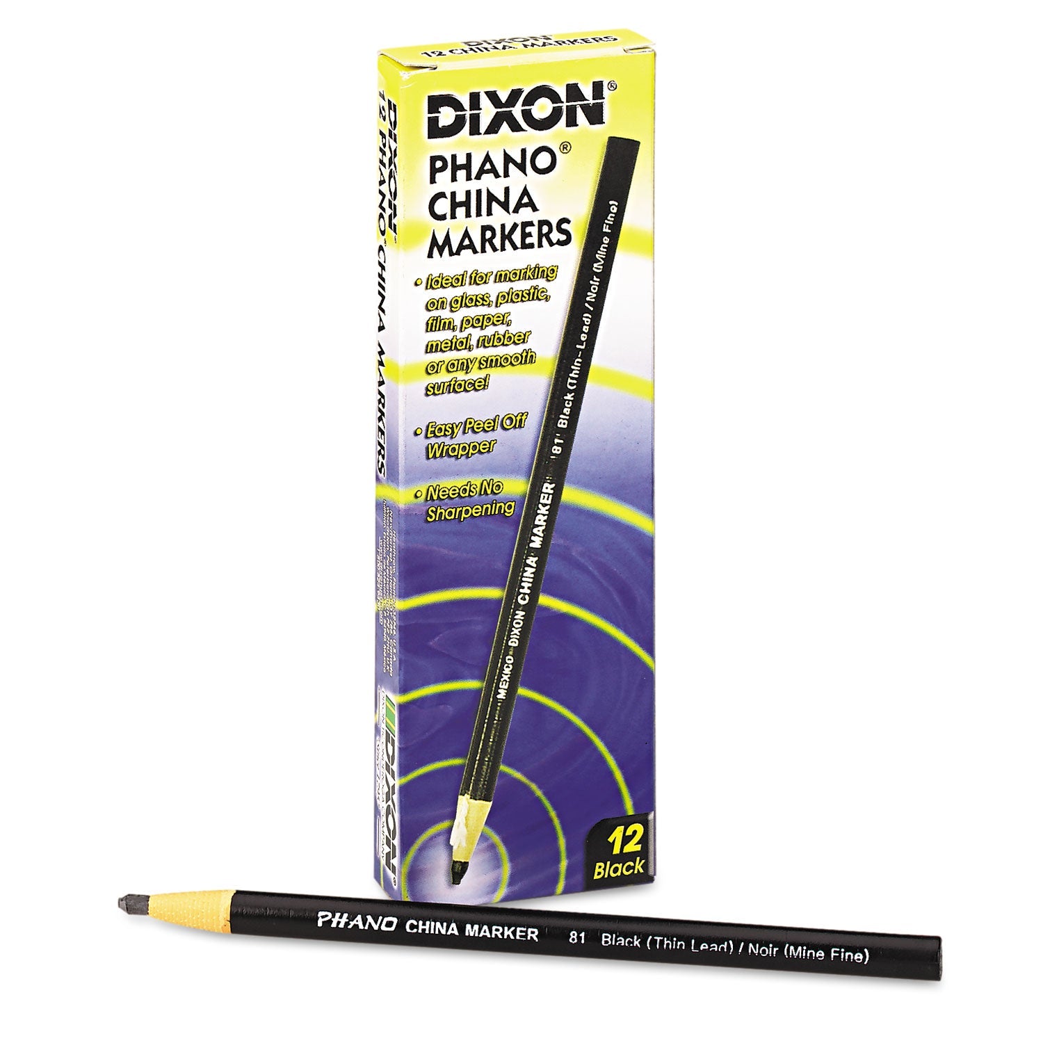 Dixon® China Marker, Black, Thin Lead, Dozen
