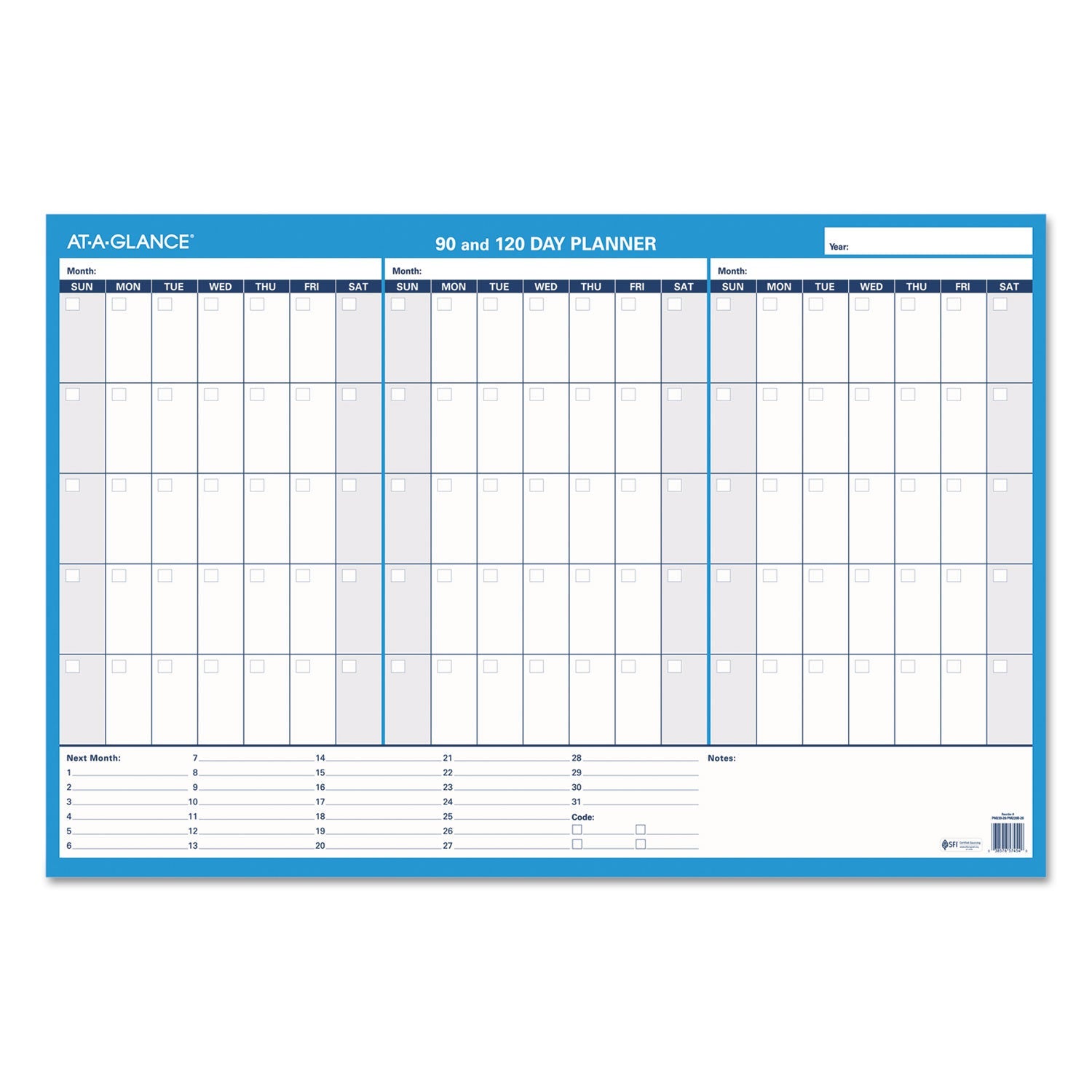 AT-A-GLANCE® 90/120-Day Undated Horizontal Erasable Wall Planner, 36 X 24, White/blue Sheets, Undated