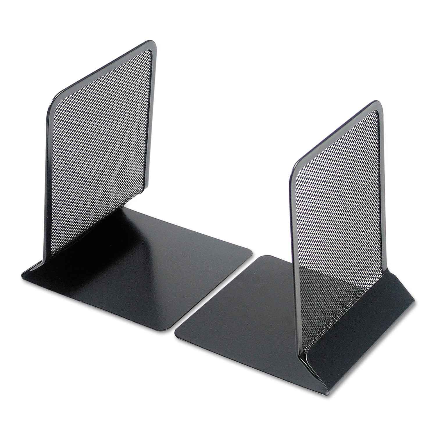 Universal® Metal Mesh Bookends, Nonskid, 5.38 x 5.38 x 6.75, Black, 1 Pair