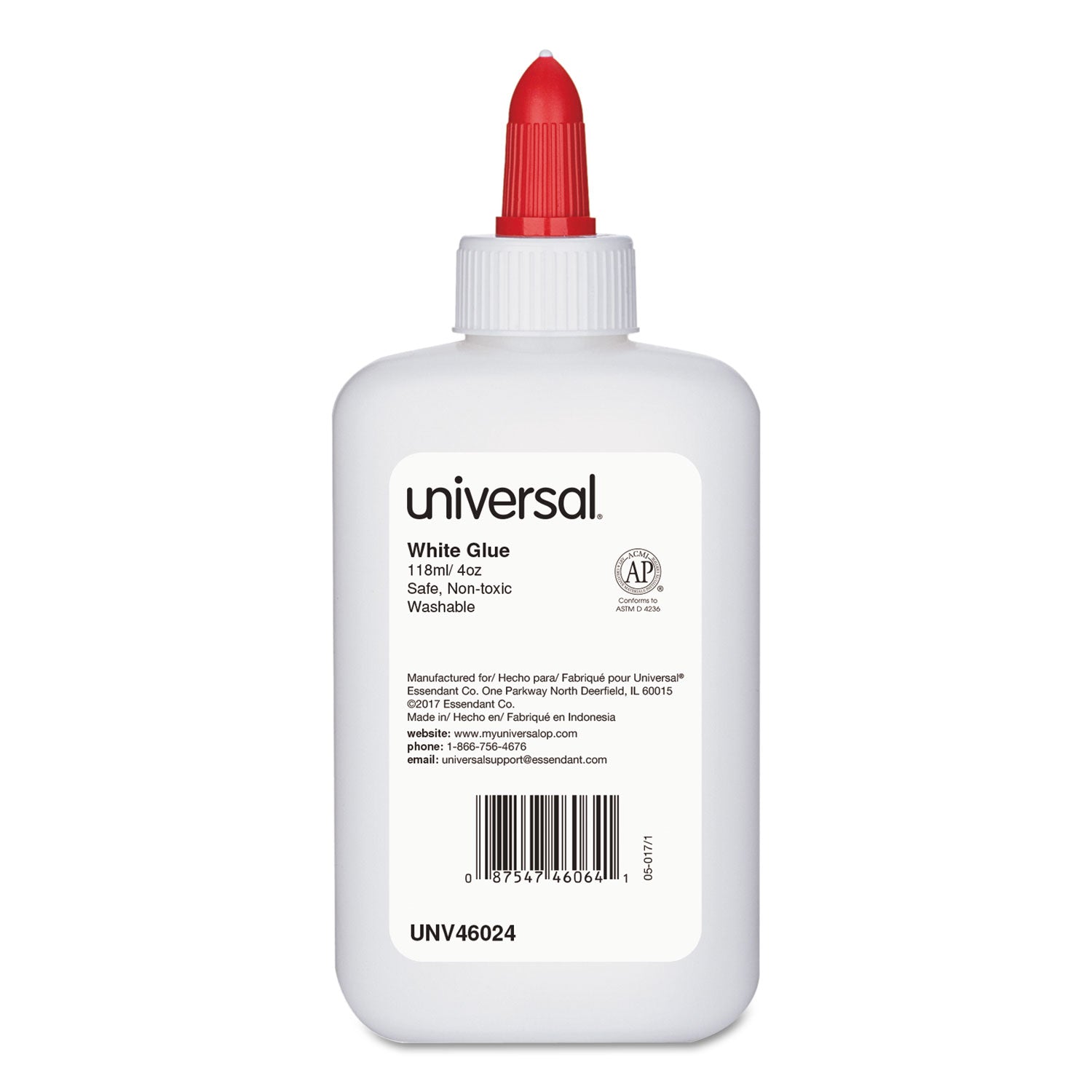 Universal® Washable White Glue, 4 oz, Dries Clear, 3/Pack