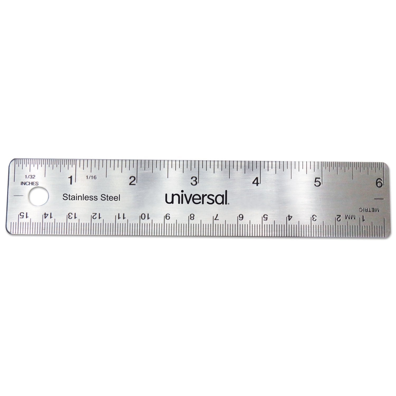 Universal® Stainless Steel Ruler, Standard/metric, 6" Long