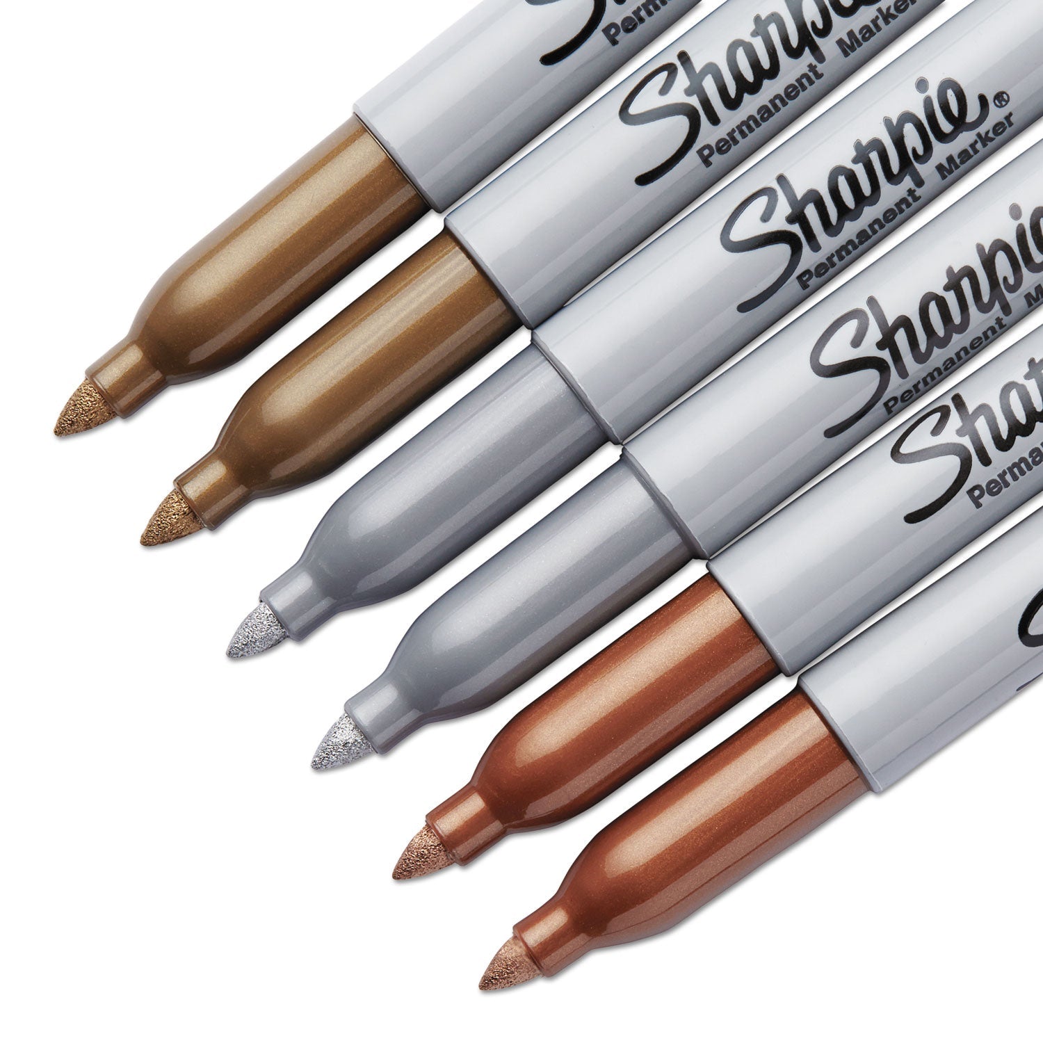Sharpie® Metallic Fine Point Permanent Markers, Fine Bullet Tip, Gold-Silver-Bronze, 6/pack