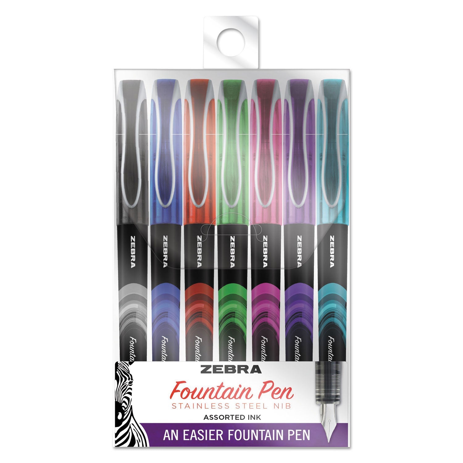 Zebra Fountain Pen Set | Assorted Colors, 7-Pack