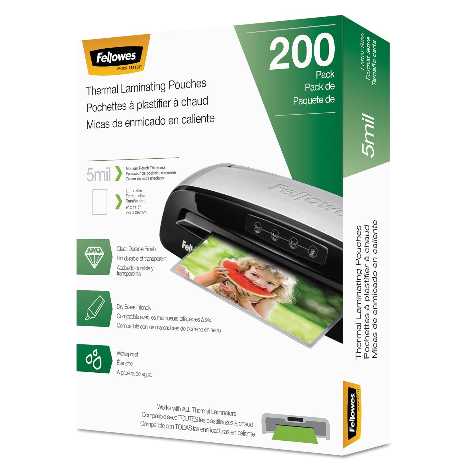 Fellowes® Laminating Pouches, 5 Mil, 9" X 11.5", Gloss Clear, 200/pack