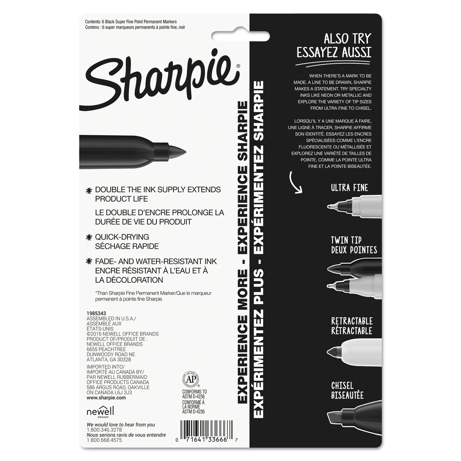 Sharpie® Super Permanent Marker, Fine Bullet Tip, Black, 6/pack