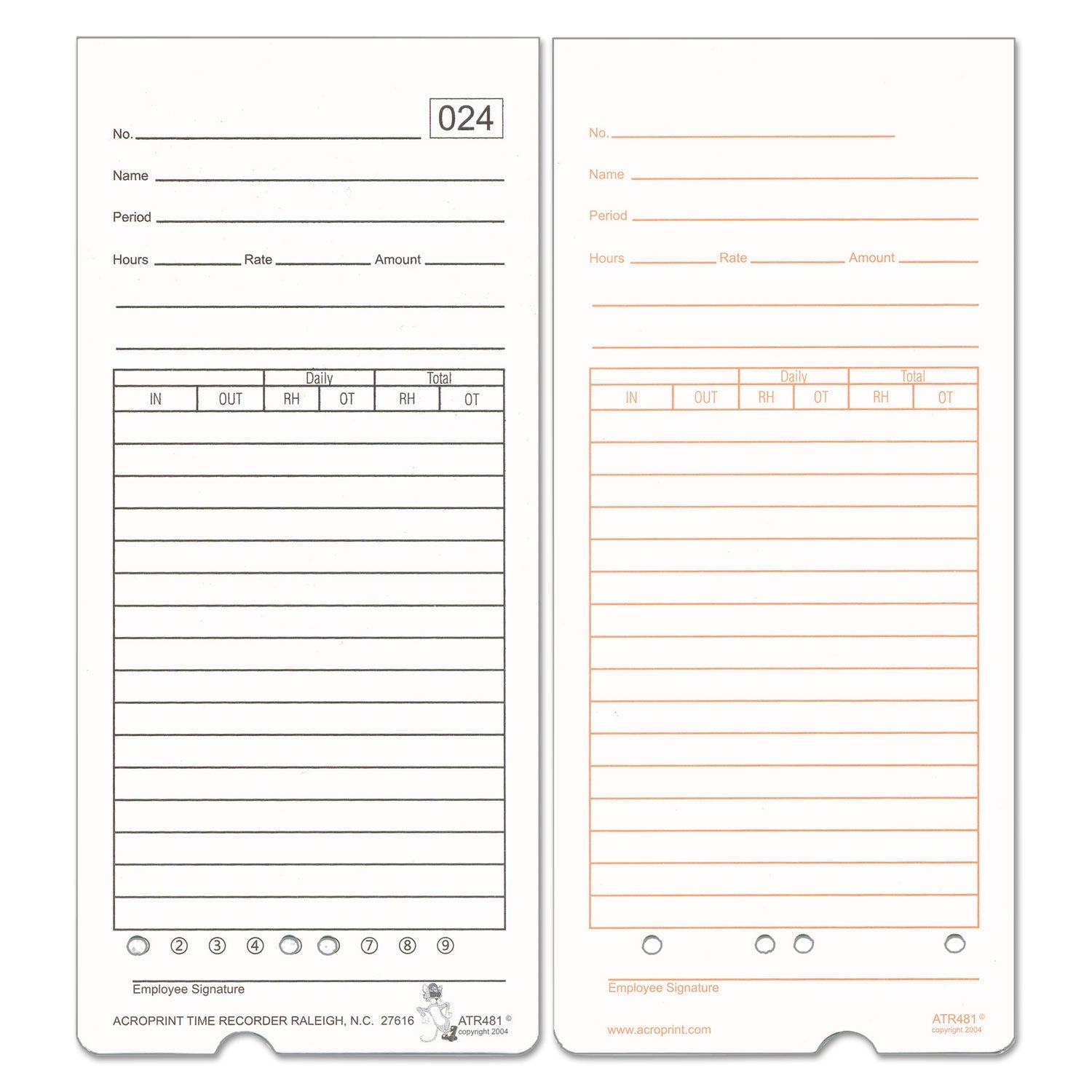 Acroprint® Time Clock Cards For Acroprint Atr480, Two Sides, 7.5 X 3.35, 50/pack