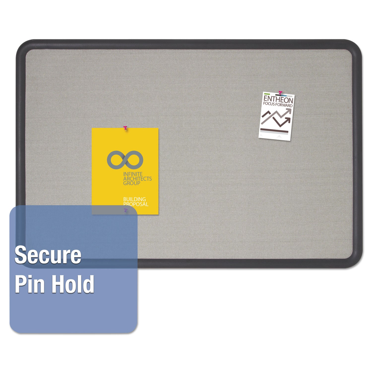 Quartet® Contour Fabric Bulletin Board, 36" x 24", Gray Surface, Black Plastic Frame