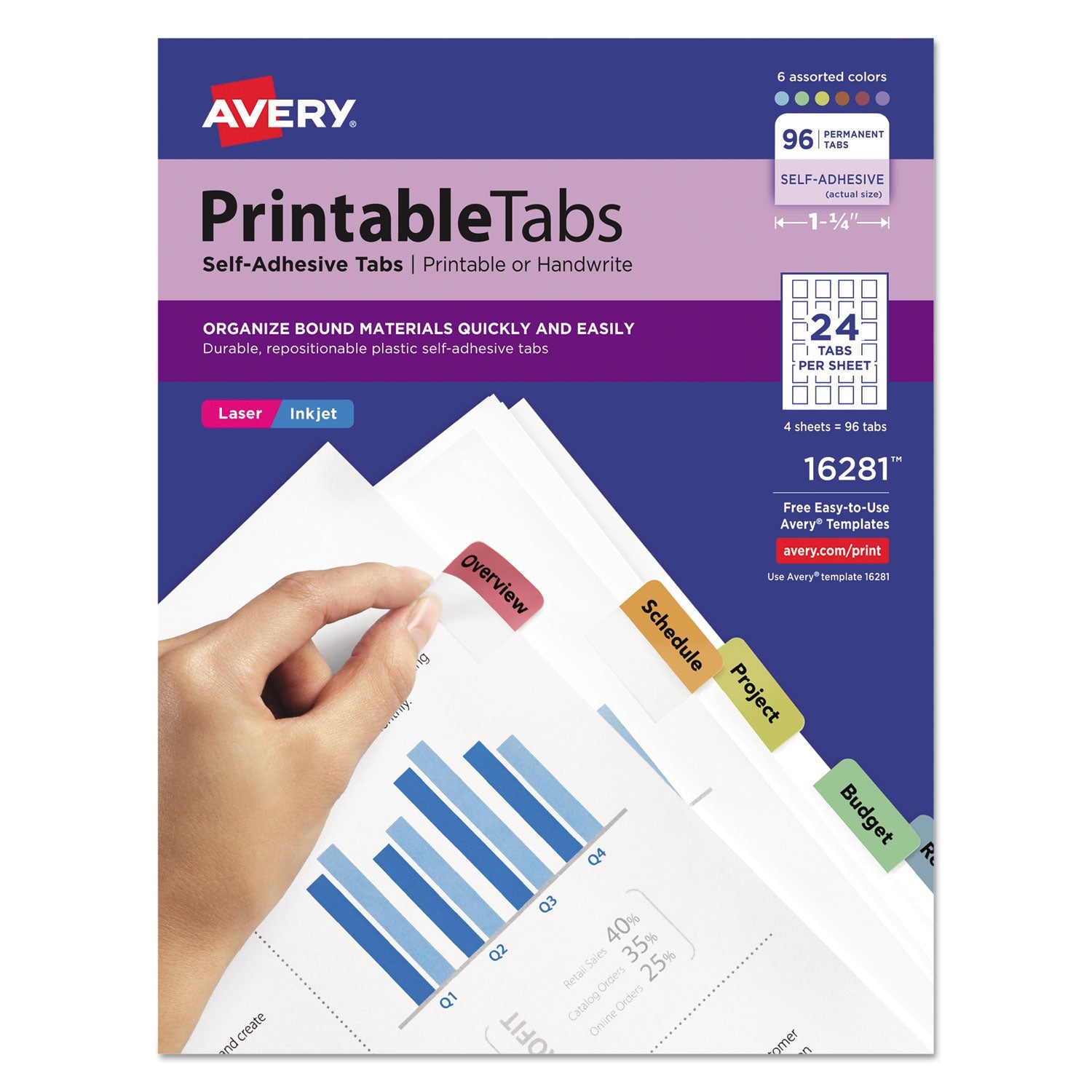 Printable Plastic Tabs | Assorted Colors | 96/Pack