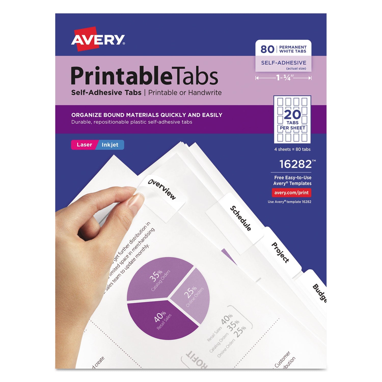 Printable Plastic Tabs | White | 1.75" | 80/Pack