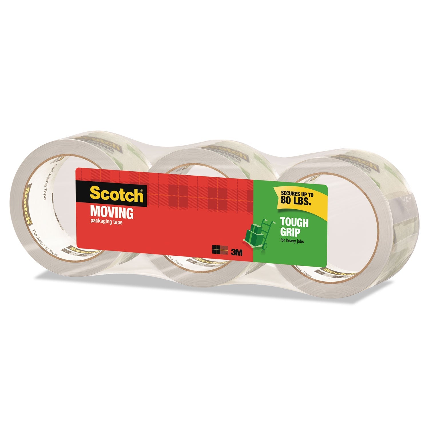 Scotch® Tough Grip Moving Packaging Tape, 3" Core, 1.88" X 38.2 Yds, Clear, 3/pack