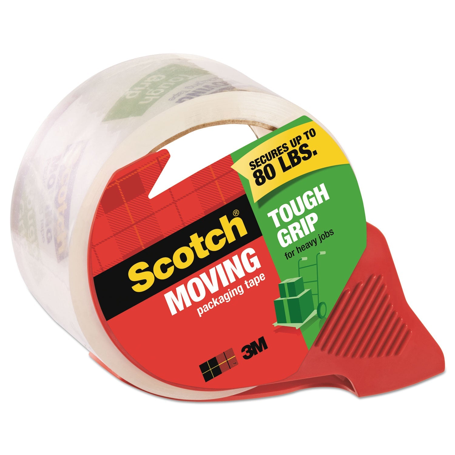Scotch® Tough Grip Moving Packaging Tape With Dispenser, 3" Core, 1.88" X 54.6 Yds, Clear