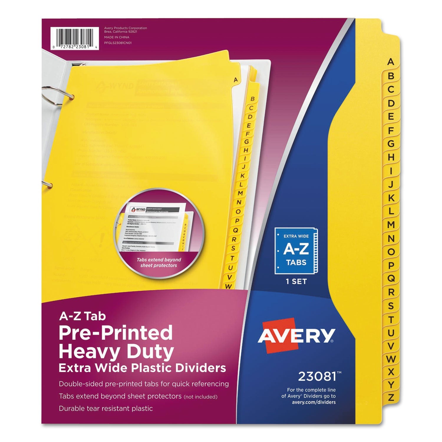 Avery® Heavy-Duty Preprinted Plastic Tab Dividers, 26-Tab, A To Z, 11 X 9, Yellow, 1 Set