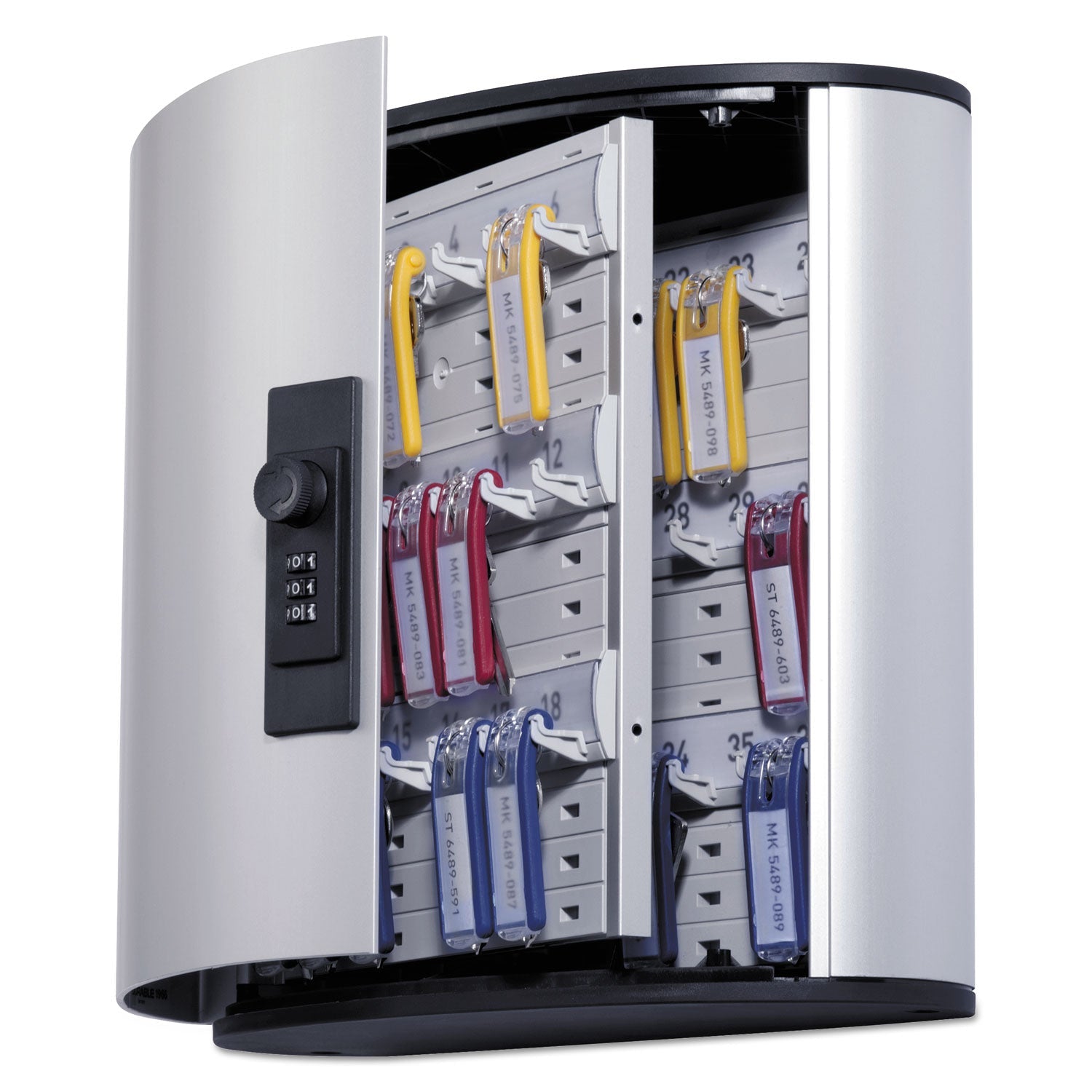 Durable® Locking Key Cabinet, 36-Key, Brushed Aluminum, Silver, 11.75 X 4.63 X 11