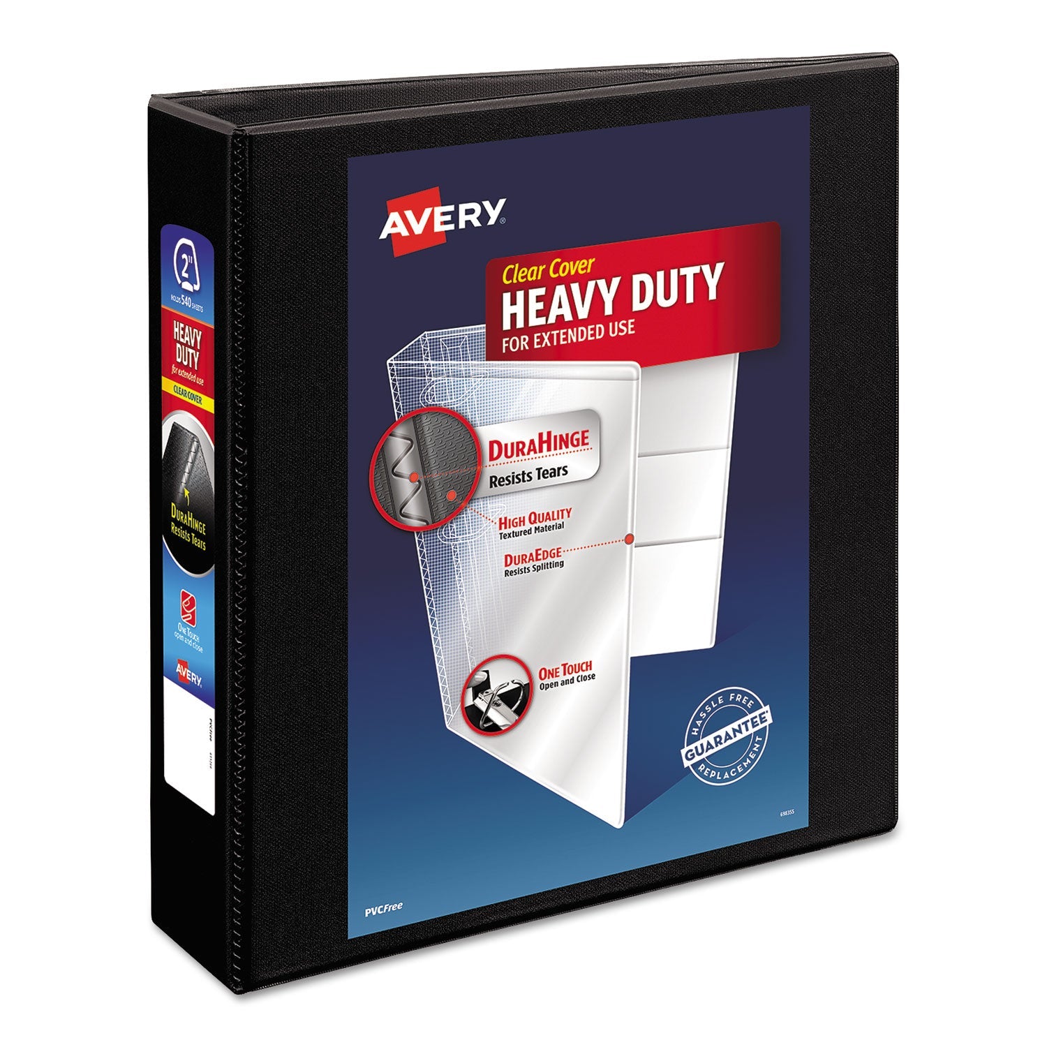 Avery® Heavy-Duty Non Stick View Binder With Durahinge And Slant Rings, 3 Rings, 2" Capacity, 11 X 8.5, Black, (5500)