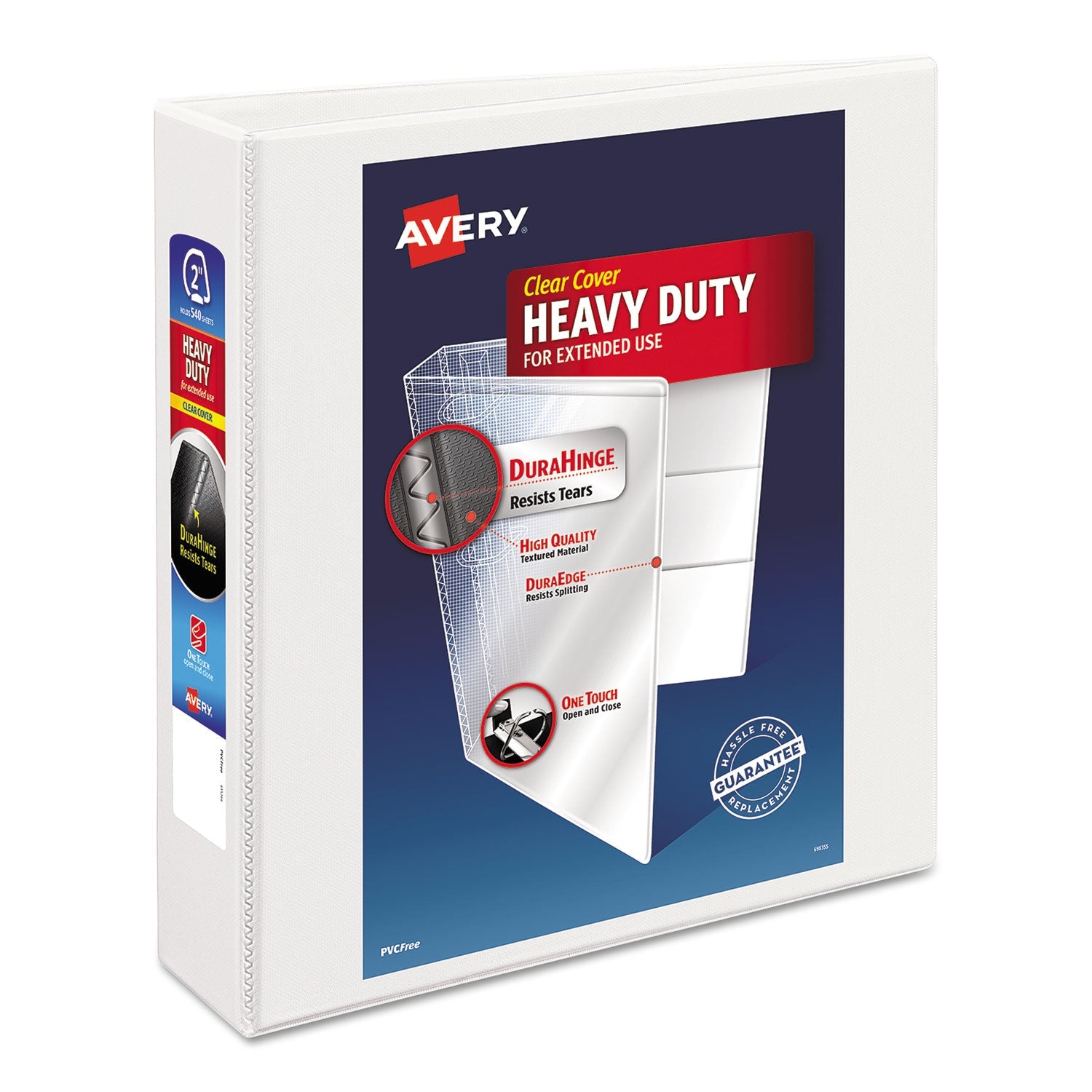 Avery® Heavy-Duty Non Stick View Binder With Durahinge And Slant Rings, 3 Rings, 2" Capacity, 11 X 8.5, White, (5504)