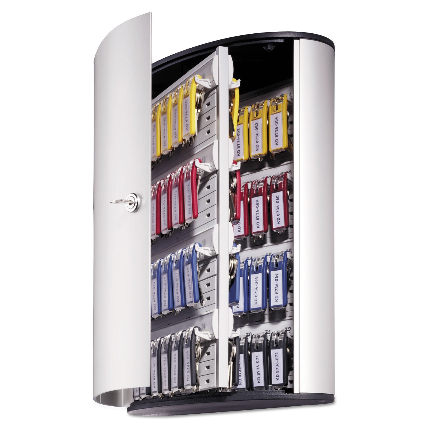 Durable® Locking Key Cabinet, 72-Key, Brushed Aluminum, Silver, 11.75 x 4.63 x 15.75