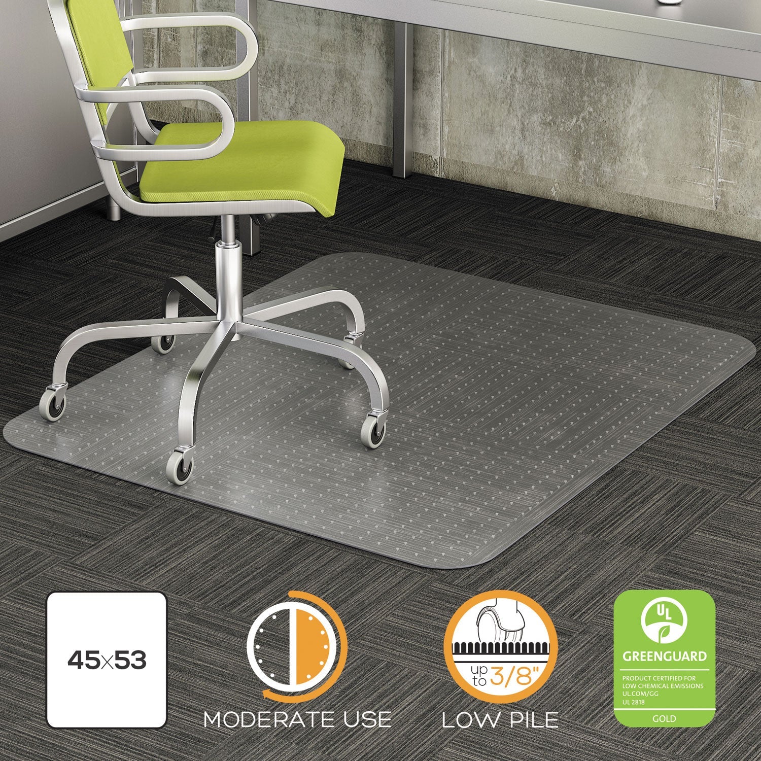 deflecto® Duramat Moderate Use Chair Mat For Low Pile Carpet, 36 X 48, Rectangular, Clear