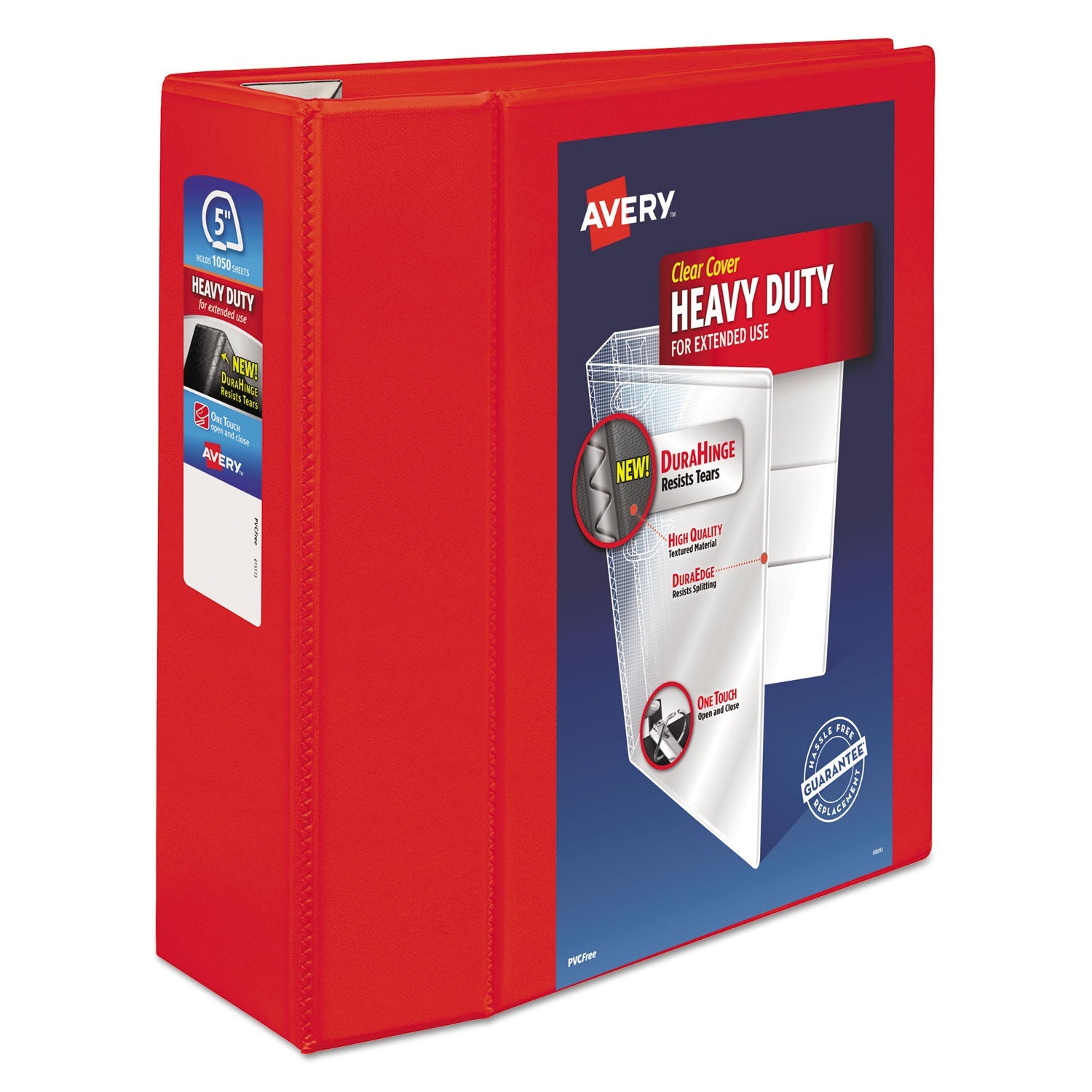 Avery® Heavy-Duty View Binder With Durahinge And Locking One Touch Ezd Rings, 3 Rings, 5" Capacity, 11 X 8.5, Red